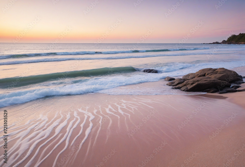 Tranquil pink beach with crystal clear waves and room for text Tranquil pink beach with crystal clear waves and room for text