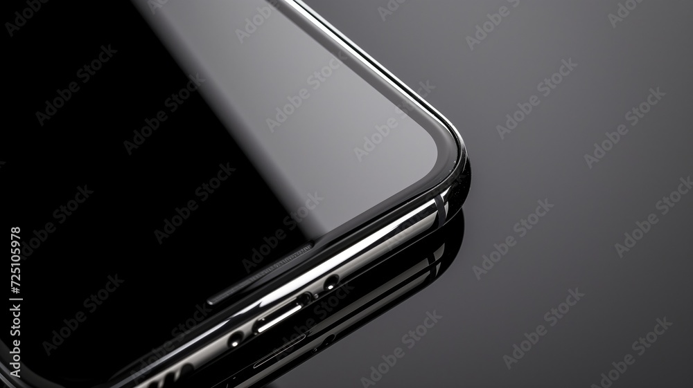 Close-up of a modern smartphone with a reflection on a dark surface Close-up of a modern smartphone with a reflection on a dark surface