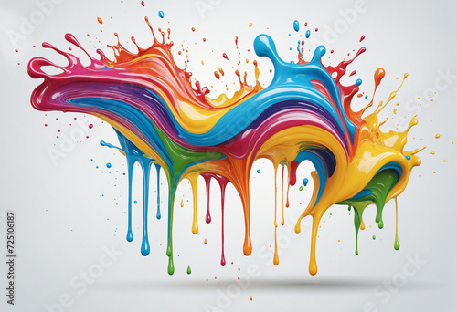 Vibrant rainbow paint splash on white backdrop photo