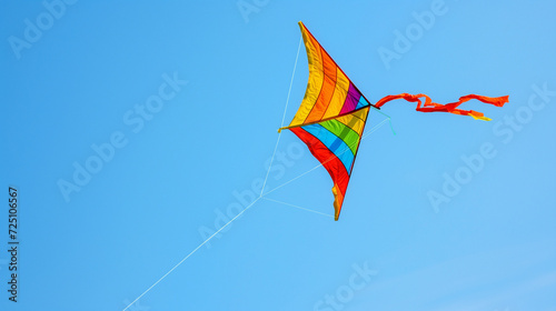 A colorful kite soaring high against a clear blue sky, embodying the playful spirit of April winds