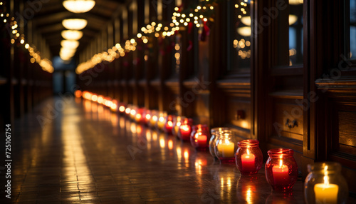 Glowing candle illuminates dark room, spirituality vanishing in silence generated by AI