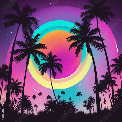 Retro-inspired illustration of a palm tree with a synthpop aesthetic. Perfect for a playlist cover or album artwork.