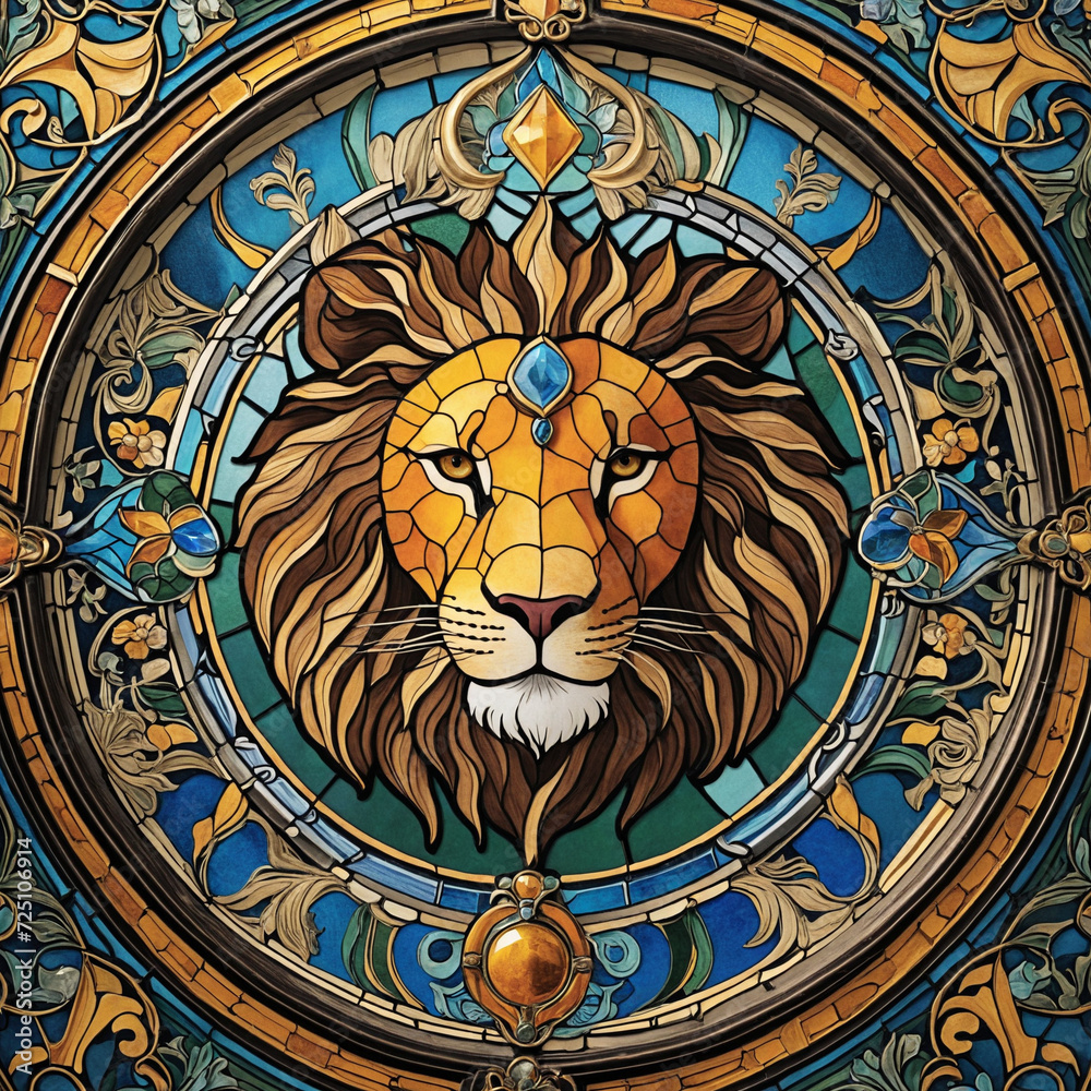 Obraz premium Lion Head Stained Glass Window. Creative Design. Original Concept.
