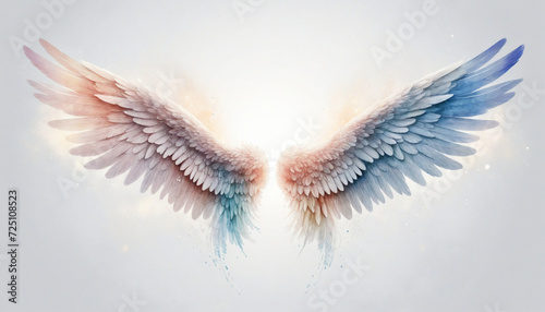 Ethereal watercolor angel wings on white background