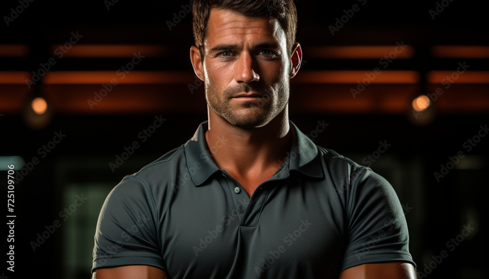 A confident young man exercising indoors, looking at camera generated by AI A confident young man exercising indoors, looking at camera generated by AI