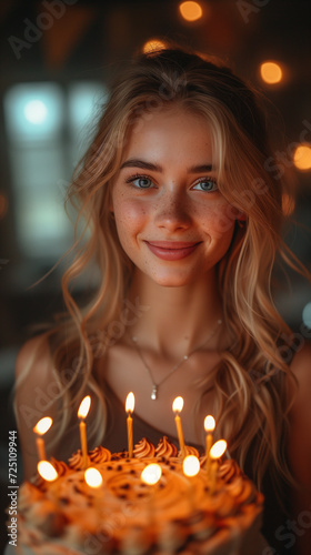 woman celebrating birthday with cake