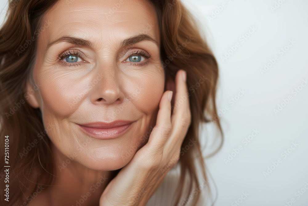 beautiful 50s mid aged mature woman isolated on white background. skin care beauty, skincare cosmetics concept beautiful 50s mid aged mature woman isolated on white background. skin care beauty, skincare cosmetics concept