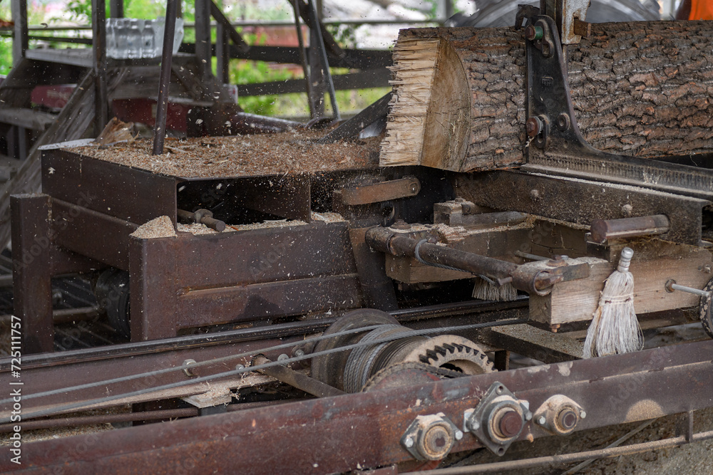 Sawdust Flies from Steam Powered Sawmill