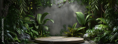 lush and tree foliage surrounds a wooden pedestal in 