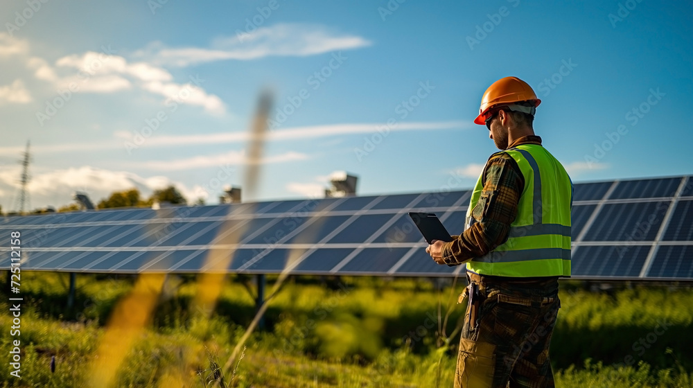 Engineers at the solar farm verify that the equipment is operating properly.