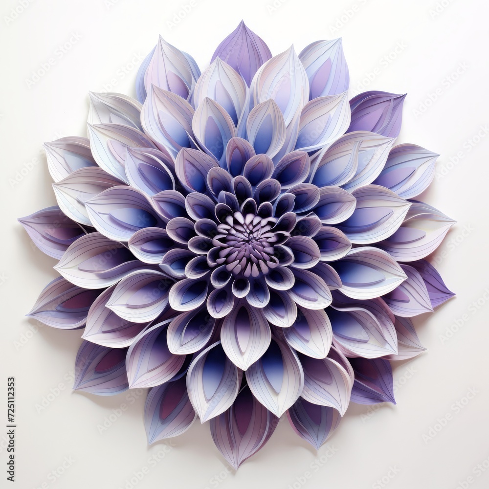 Papercutting of a dahlia flower in purple and blue 