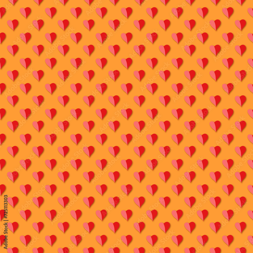 Delicate tiny red hearts on orange backdrop seamless pattern. Colorful attractive texture for printing on fabric, wrapping, cards, wallpaper, apparel etc. Delicate tiny red hearts on orange backdrop seamless pattern. Colorful attractive texture for printing on fabric, wrapping, cards, wallpaper, apparel etc.