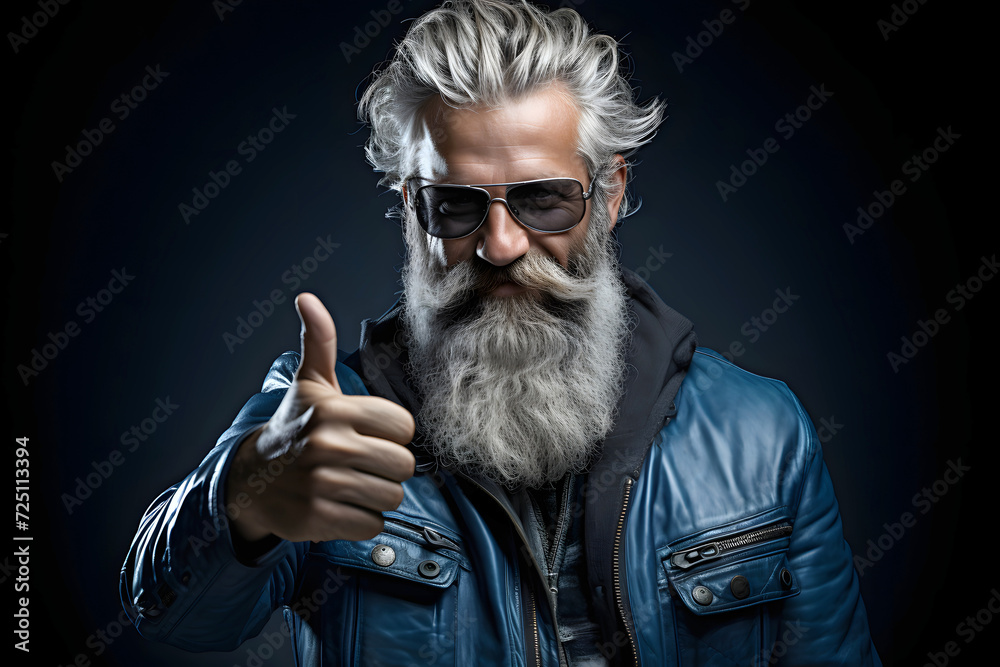 elderly fashionable bearded man showing thumb ok sign elderly fashionable bearded man showing thumb ok sign