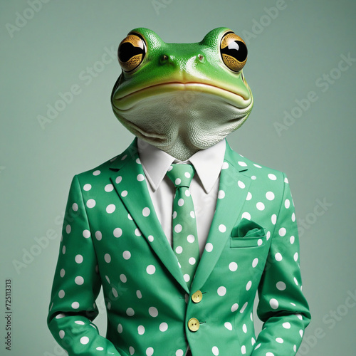 Polka Dot Suit Frog in Green Monochrome Portrait