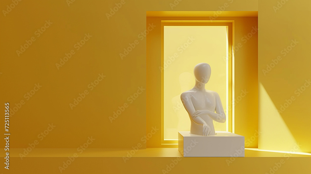 Human Sculpture Silhouette in Yellow Wall Background Human Sculpture Silhouette in Yellow Wall Background