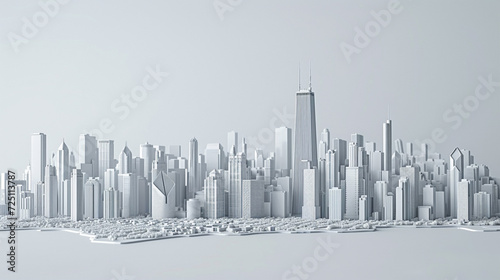 Chicago City 3D Illustration in White