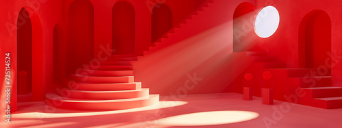 red interior room with stairs 3d render photo in the 