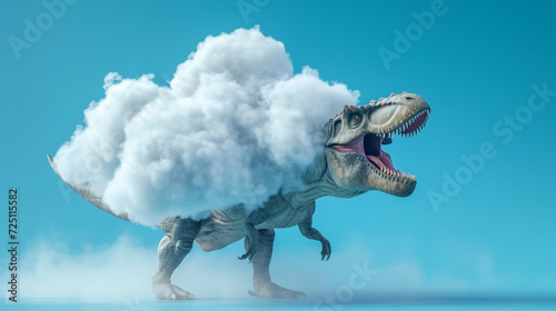The majestic Tyrannosaurus rex towers over the cloud-shaped data storage photo