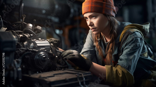 Mechanic in Action: Female Performing Routine Maintenance