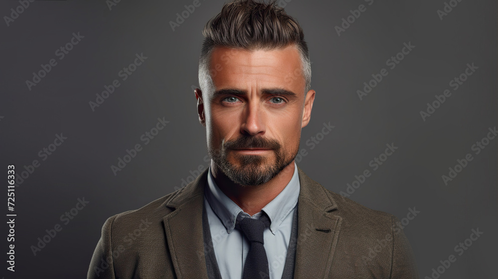 Portrait of a handsome man in a suit on a gray background. Stylish , Men look, Fashion concept. Portrait of a handsome man in a suit on a gray background. Stylish , Men look, Fashion concept.