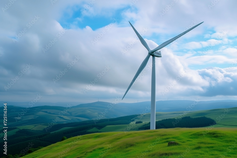 Wind turbines in a row producing clean, sustainable electricity