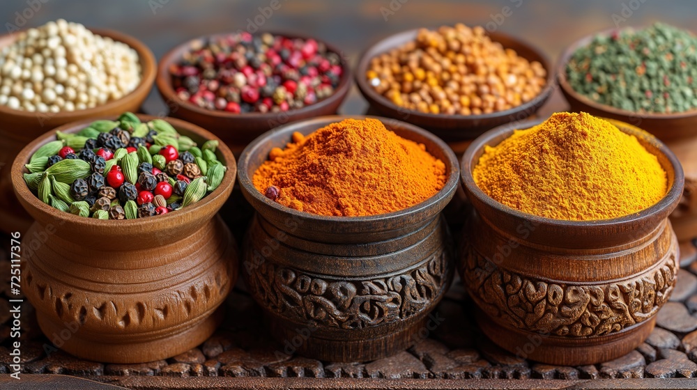 Aromatic herbs and spices enhancing the flavors of nourishing dishes Aromatic herbs and spices enhancing the flavors of nourishing dishes