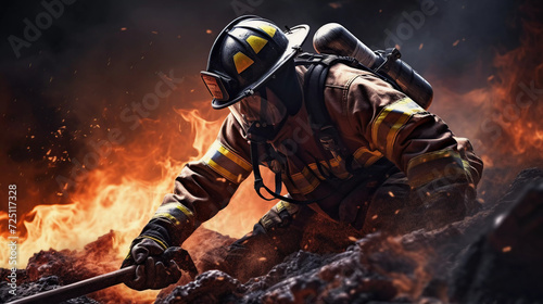 Firefighting: Female Firefighter Extinguishing Small Fire
