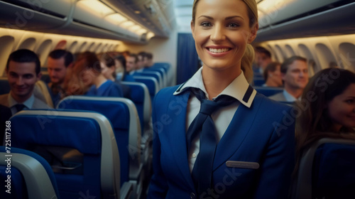Customer Assistance: Female Flight Attendant Helping Passengers