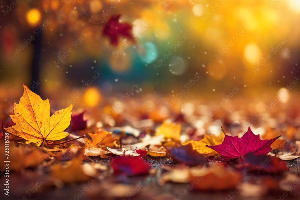 Autumn Leaves Falling, multicolor, bokeh Autumn Leaves Falling, multicolor, bokeh