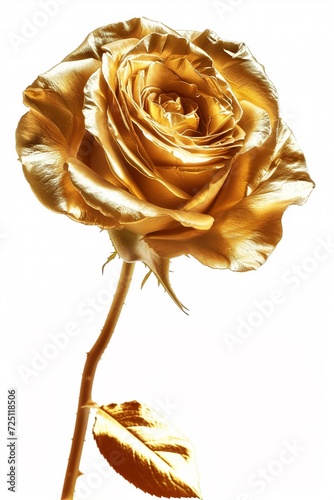 A branch of golden rose isolated on white.
