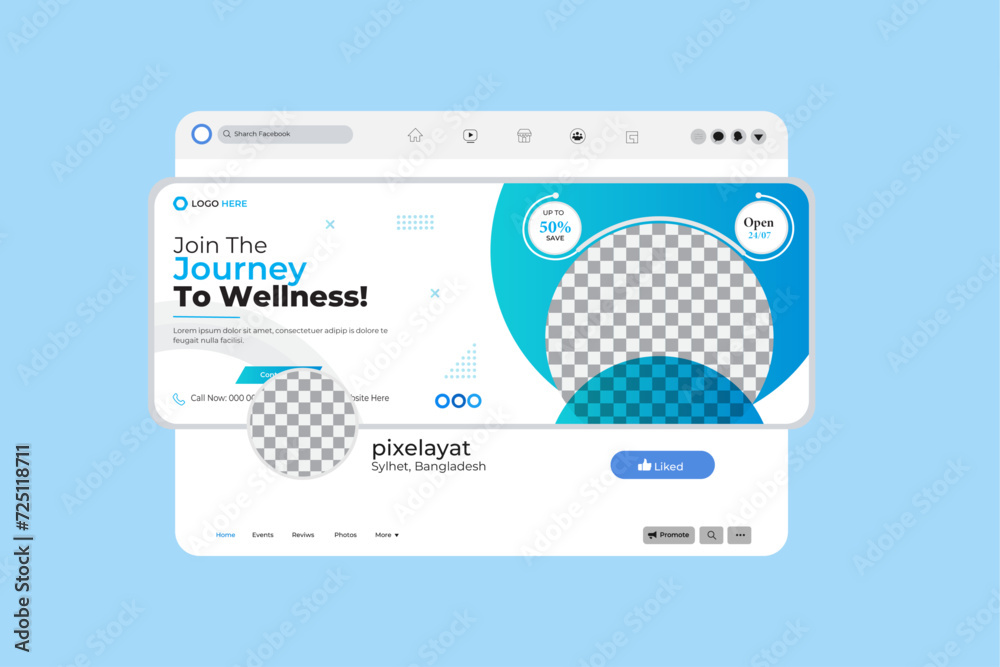 Sale facebook cover mockup page timeline web ad banner template with photo place modern layout white background and orange shape and text design.