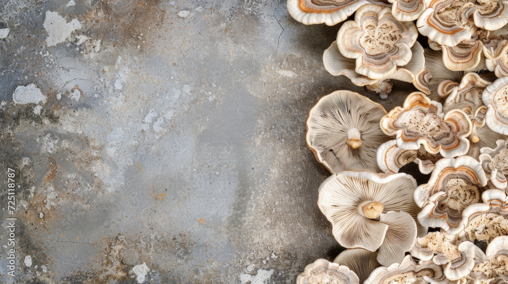 A cluster of oyster mushrooms creating an edible, textured backdrop.