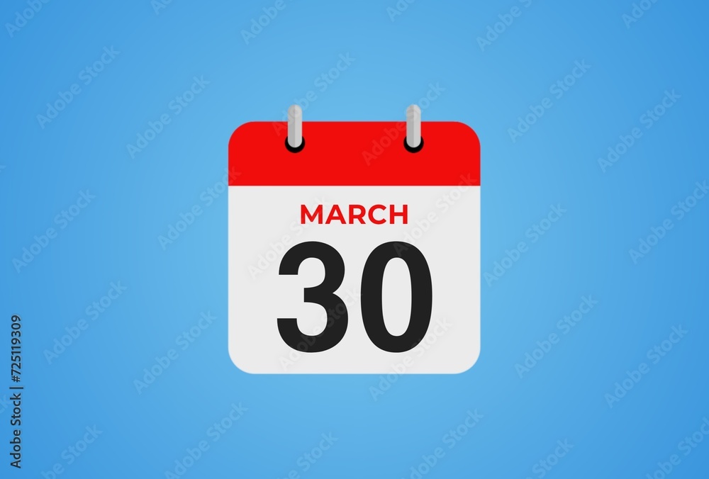 30 March calendar icon on blue background. Flat design. 30 March calendar icon on blue background. Flat design.