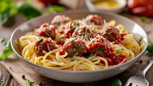 Meatball pasta with sauce.