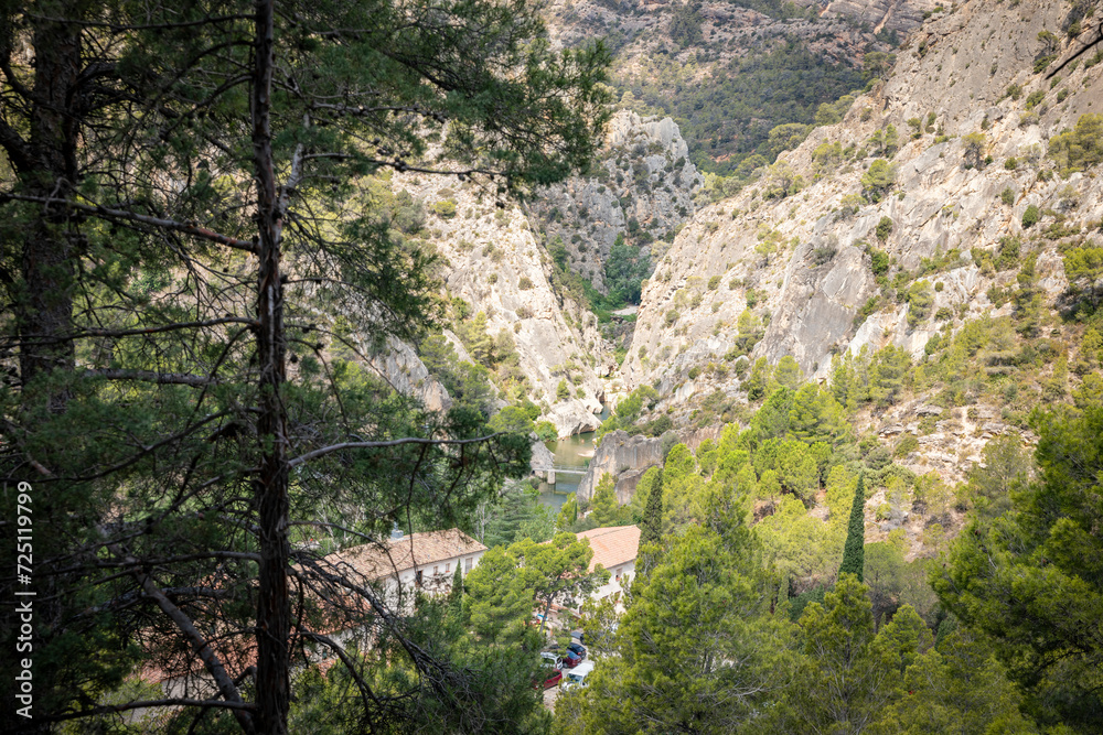 la Fontcalda (hot spring) at the canyon of Canaleta river, area of Pandols-Cavalls mountain range, Prat de Comte, Tarragona, Catalonia, Spain