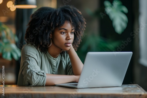 Focused Young Woman Working on Laptop