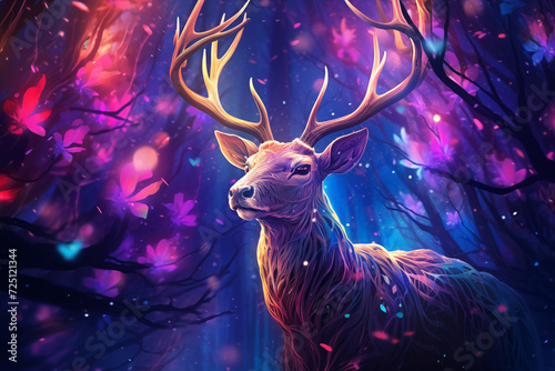 Majestic Stag with Glowing Antlers in Enchanted Forest