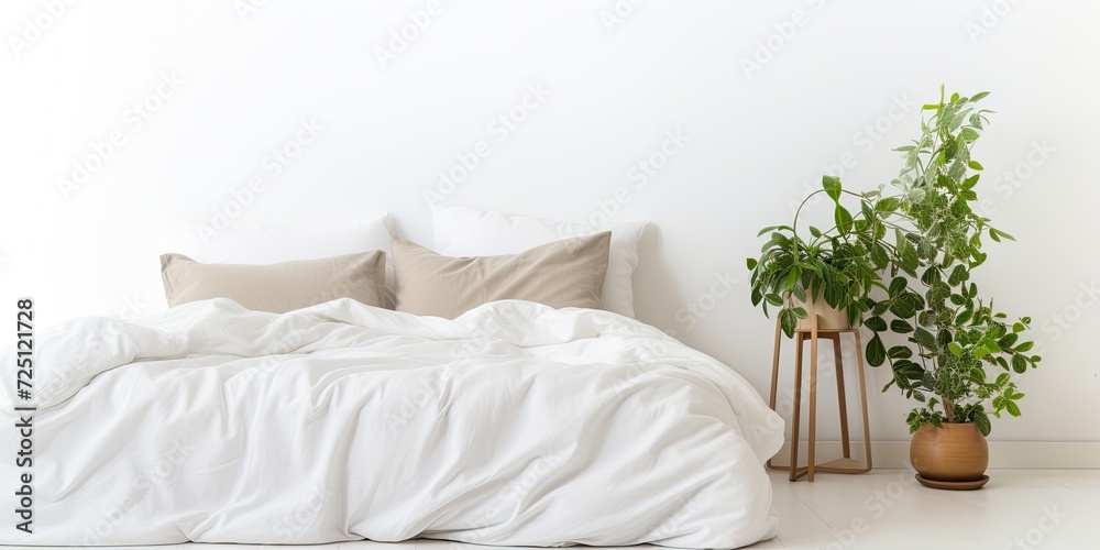 Isolated white background with bed and bedding. Isolated white background with bed and bedding.