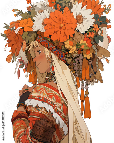 Surreal portrait of autumn leaves and flowers
