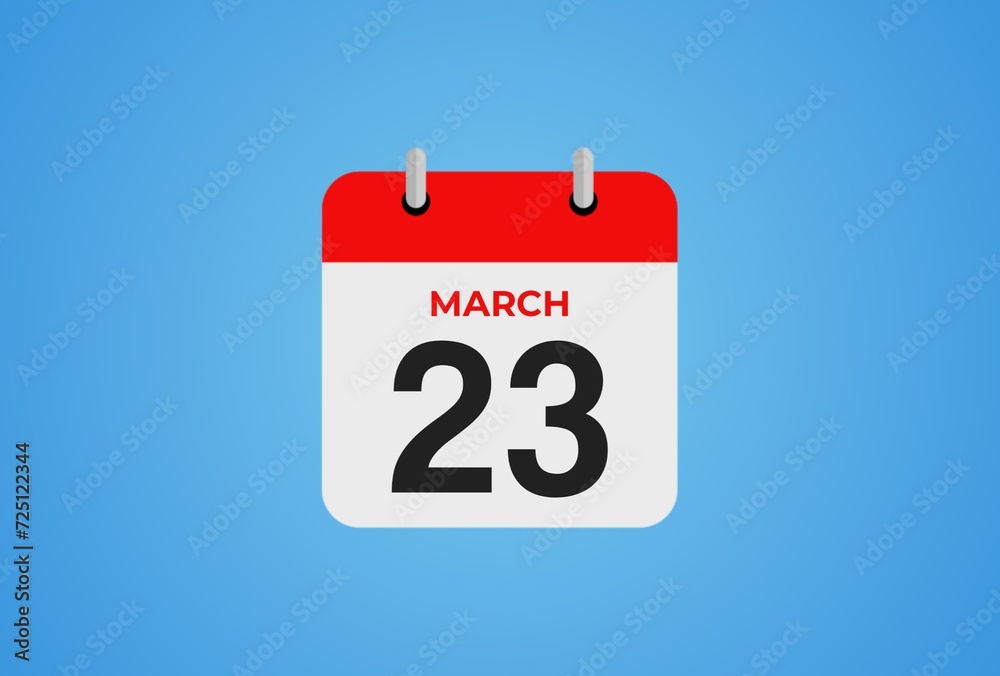 23 March calendar icon on blue background. Flat design. 23 March calendar icon on blue background. Flat design.