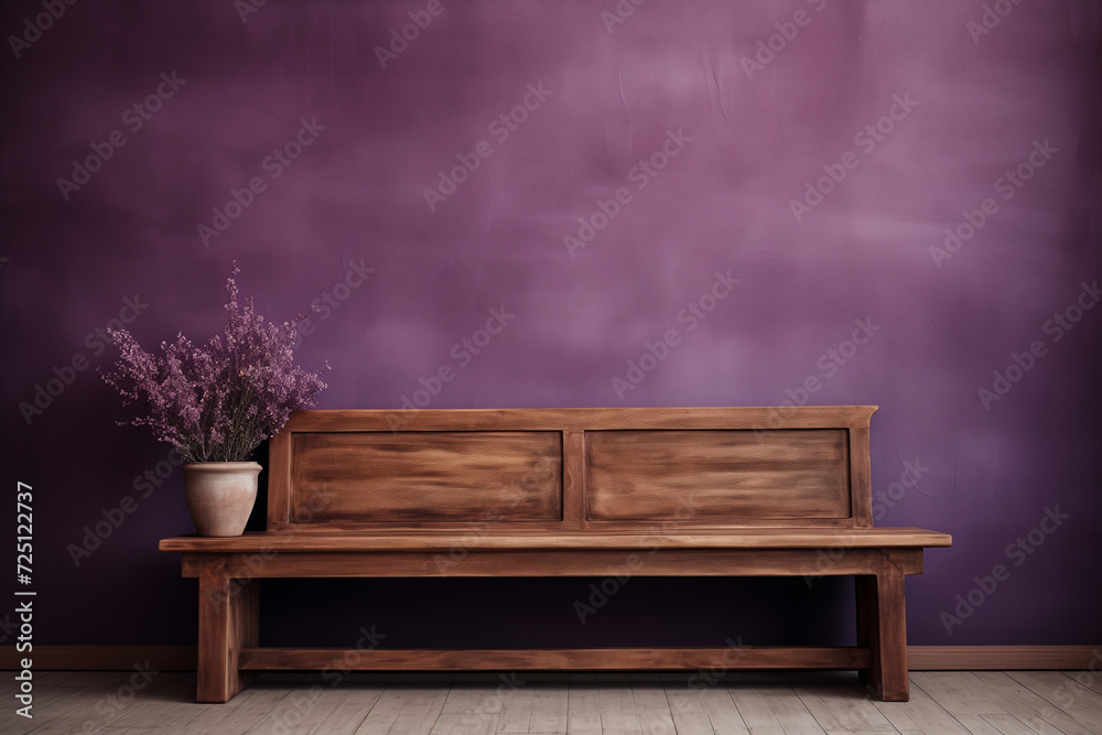 Rustic wood bench against wall with copy space