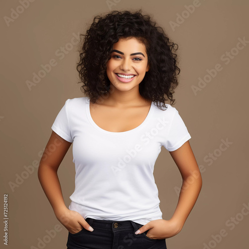 Mockup. Smiling Beautiful Latina Women with D Cup Bra Size © cwiela_CH