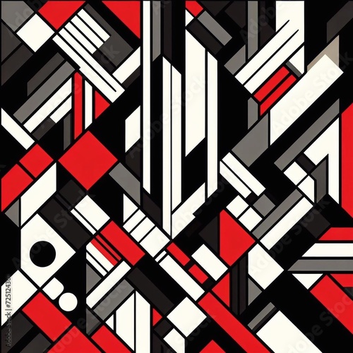 abstract wallpaper with geometric shapes like squares, circles, rectangles, red and black 