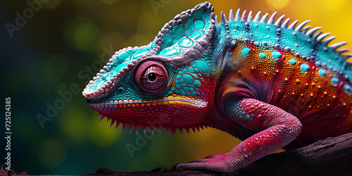 colored chameleon close up