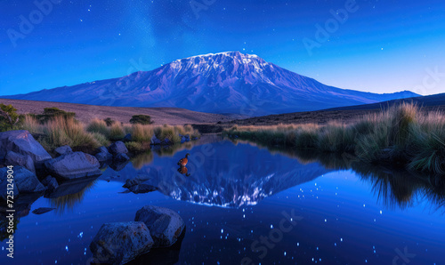 Snow on top of Mount Kilimanjaro at night