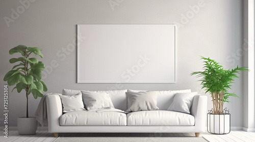 Mockup. White Image on Wall in Modern Apartment Template