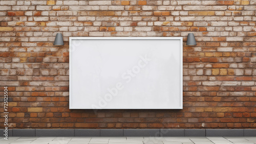 Mockup. White Out-of-Home Poster on Brick Wall Template for Product