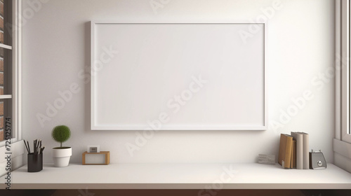 Mockup. White Photo Frame in Modern Office