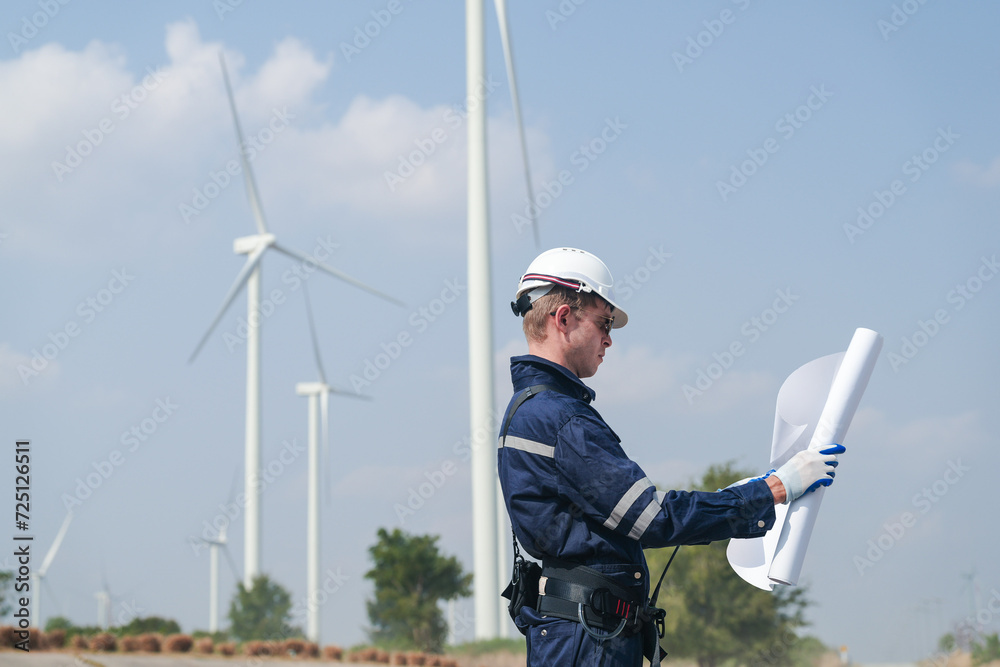 engineers working in fieldwork outdoor. Workers walking and inspect construction and machine around project site. Wind turbine electrical of clean resource enerdy and environment sustainable. engineers working in fieldwork outdoor. Workers walking and inspect construction and machine around project site. Wind turbine electrical of clean resource enerdy and environment sustainable.