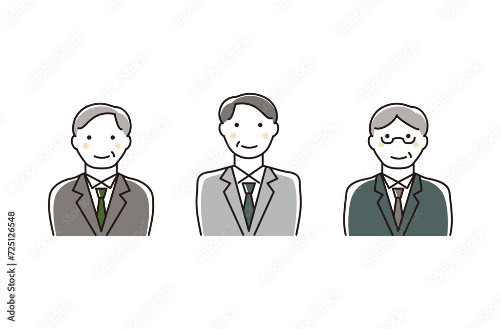 Set illustrations of middle-aged men wearing suits Set illustrations of middle-aged men wearing suits